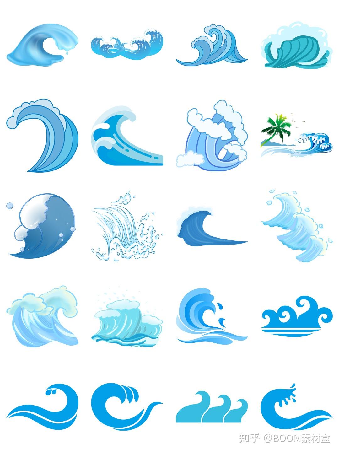 素材分享丨卡通手绘蓝色大海海洋海浪浪花波浪海水水花波纹背景png免