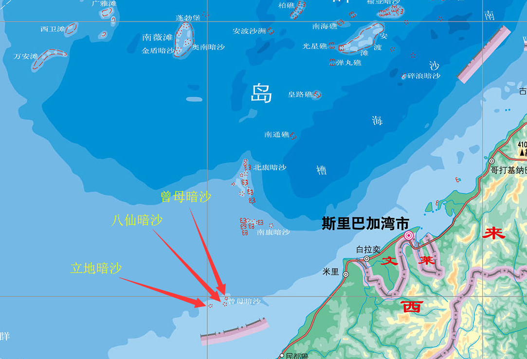 曾母暗沙再往南还有一个八仙暗沙,八仙暗沙下面还有一个立地暗沙我们