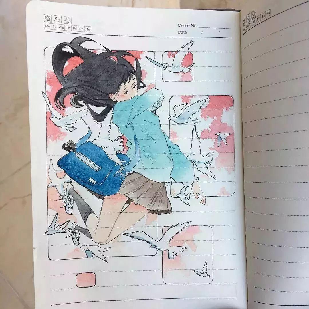 日本女孩自学涂鸦,2元笔记本上画出大作,惊艳了.