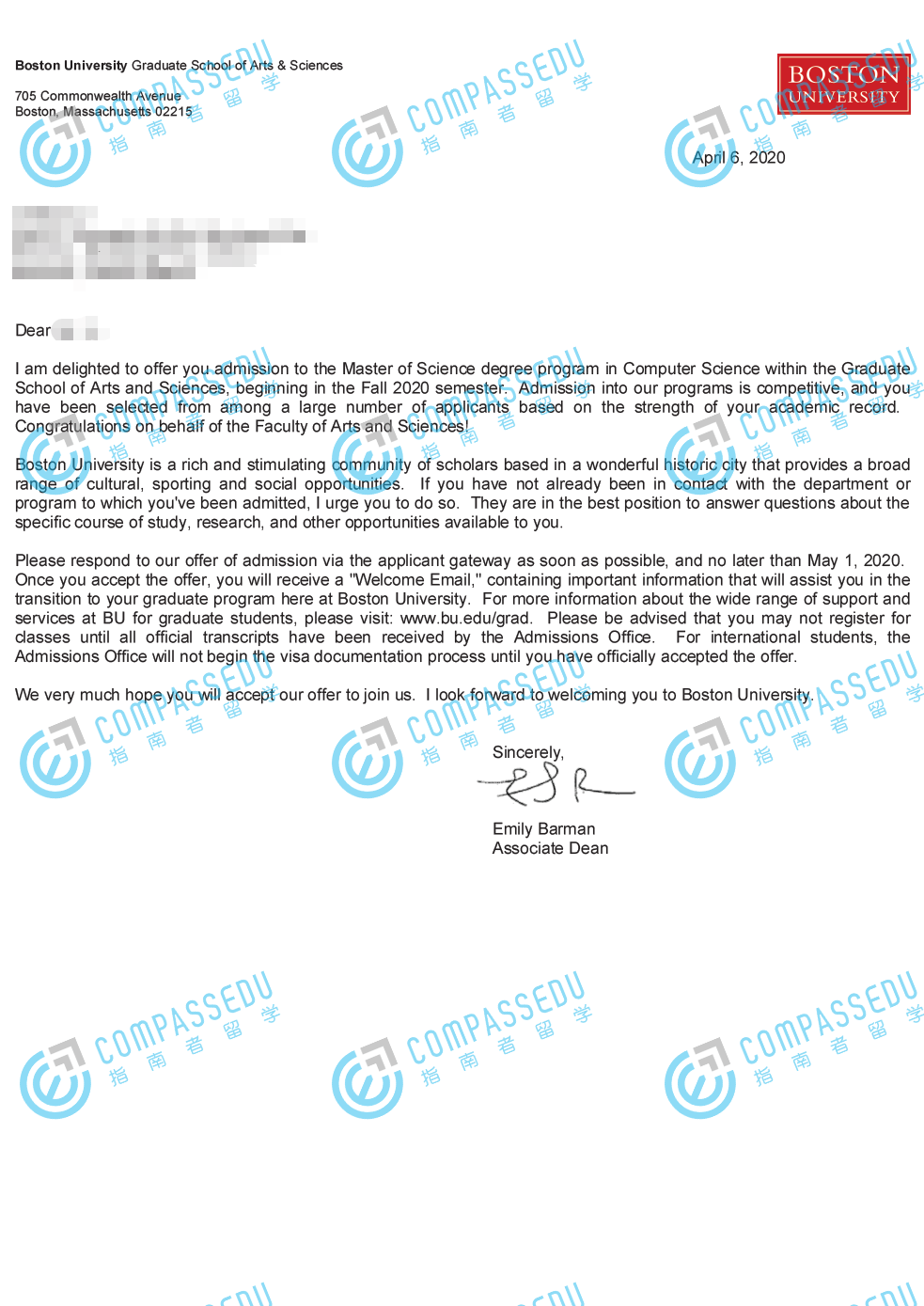 波士顿大学计算机科学系研究生offer一枚