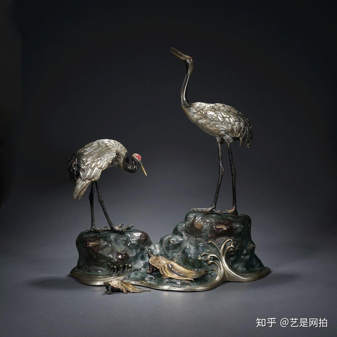 日本茶器 日本古铜精工松鹤纹铸物 日本古铜工艺，精