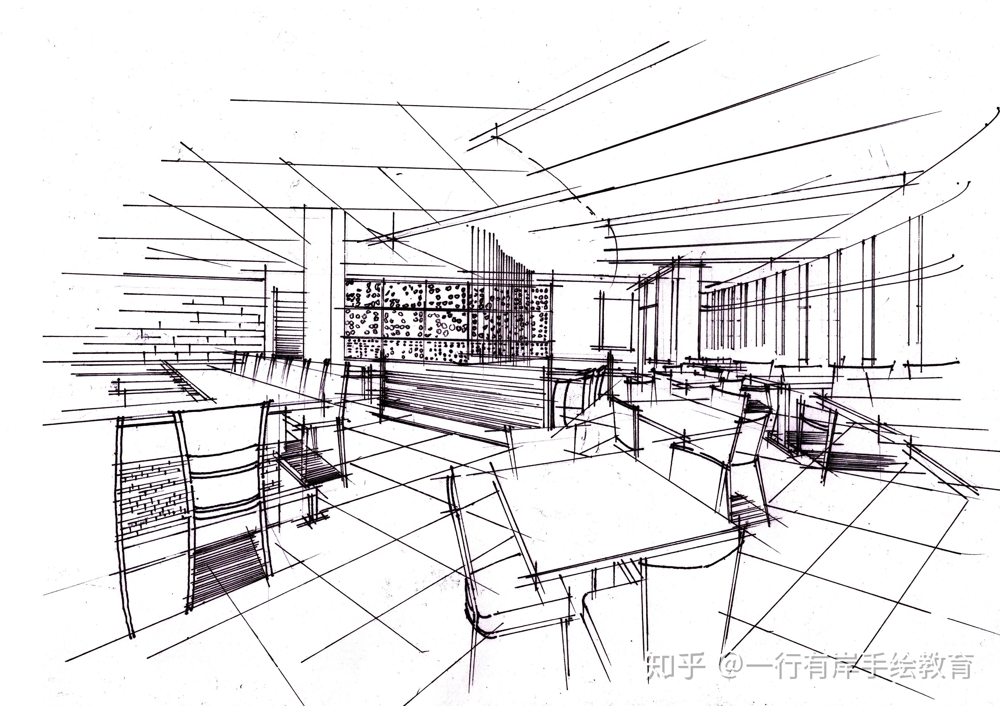 餐饮空间一行环艺手绘设计表现