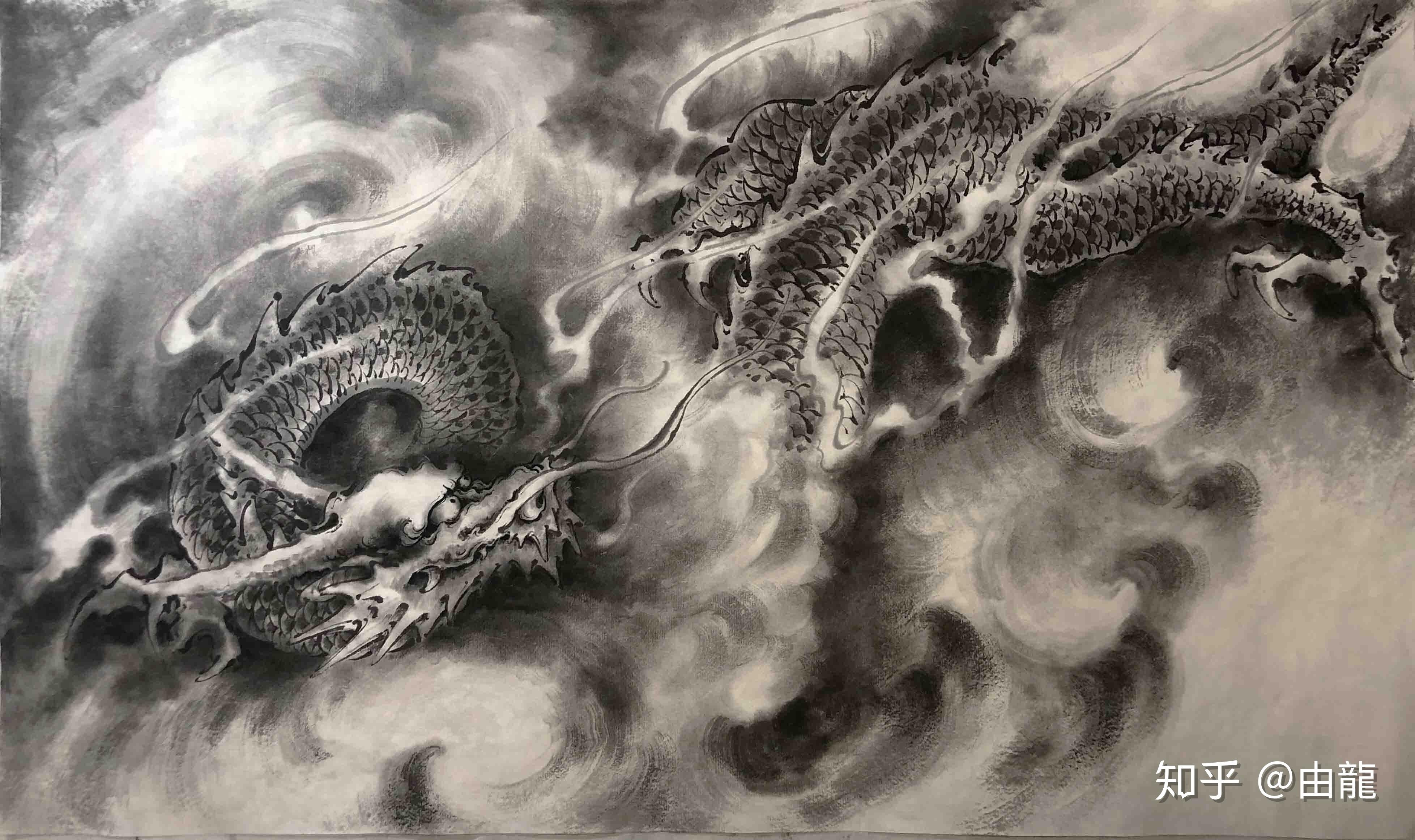 此图《墨龙》定制者要求尺幅较小尺寸为60乘35cm.