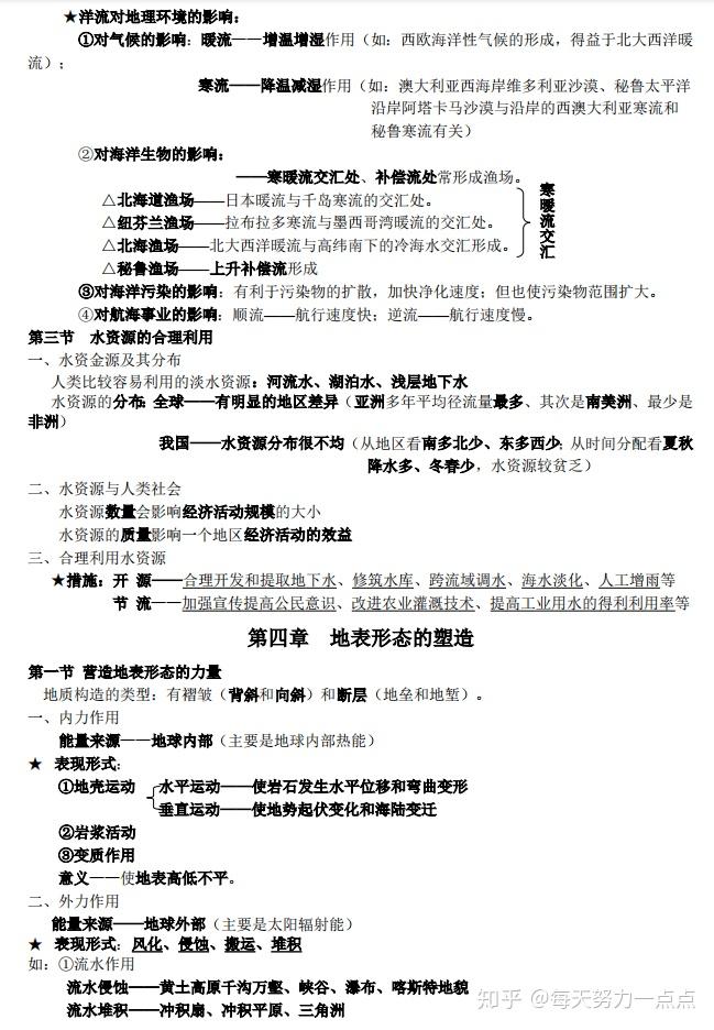 高中地理必修一知識點簡練總結簡單易懂背下就漲分可打印