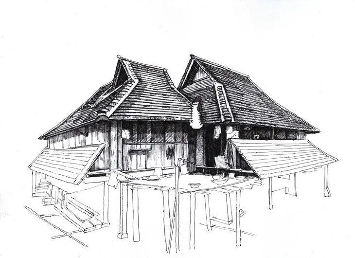 一行手绘原创精选100幅中国古建筑钢笔画步骤图视频解说送给勤奋得让