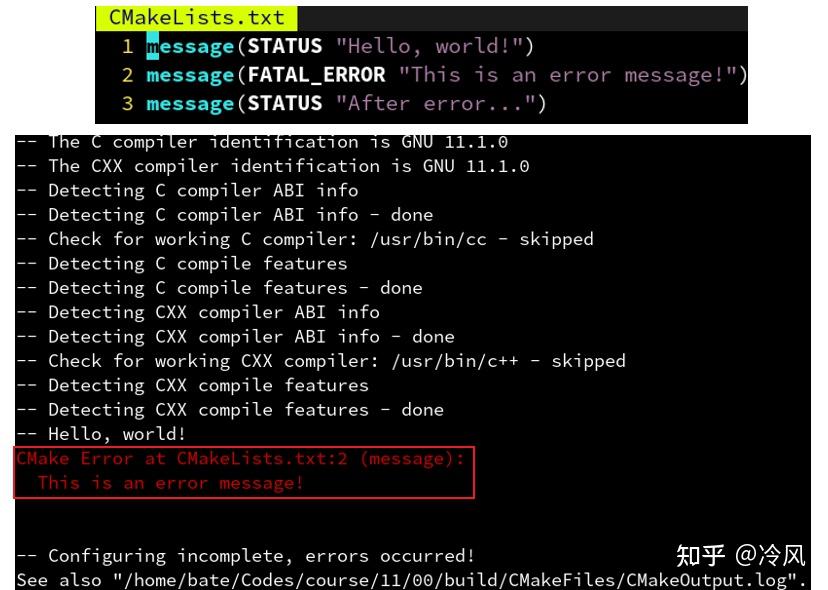 cmake message fatal error