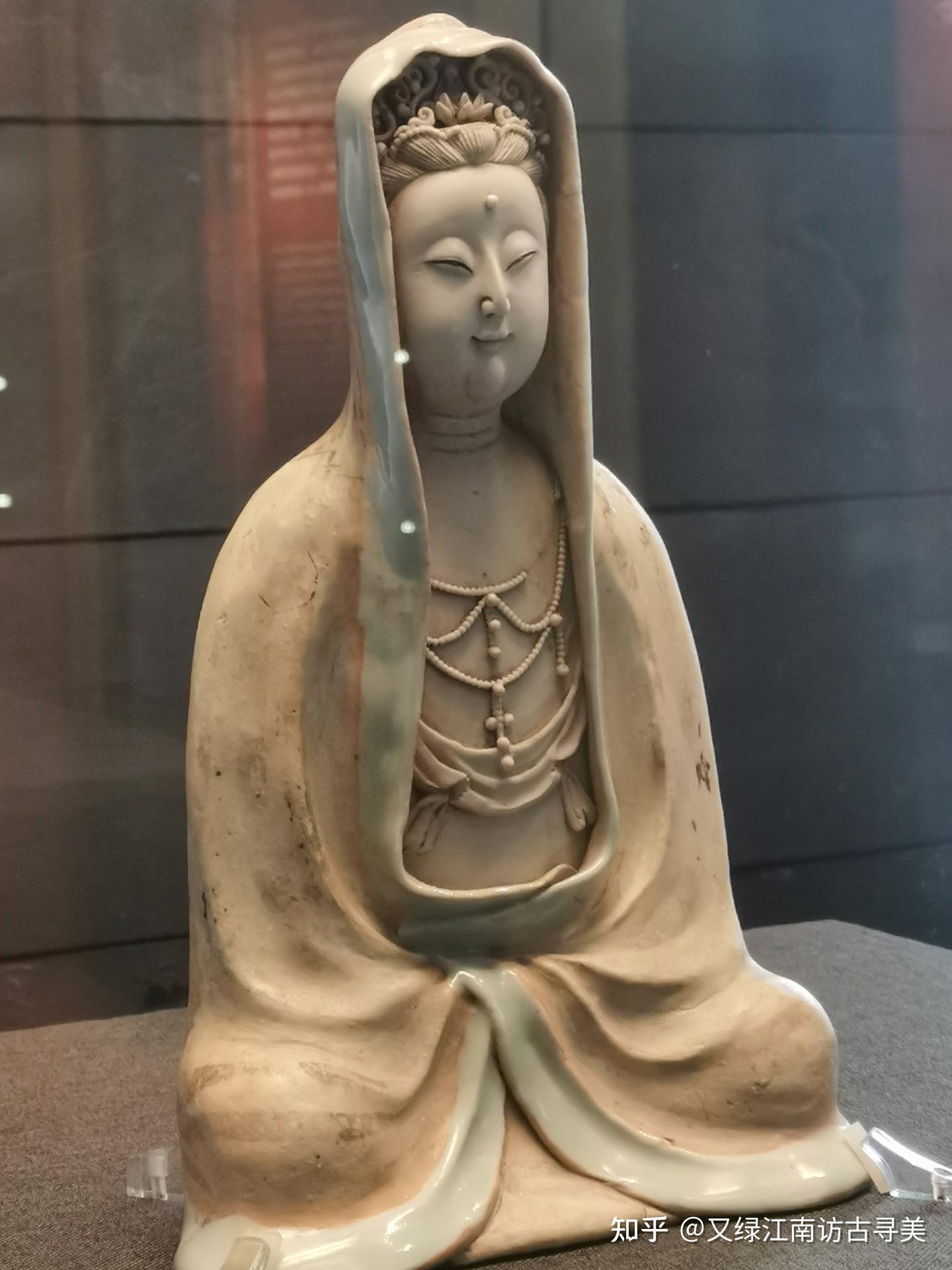 時代物 影青釉 観音菩薩 坐像 白磁 置物 コレクション YB】時代 青白磁（影青）観音菩薩坐像 54cm◇2244中国骨董古玩 宋代