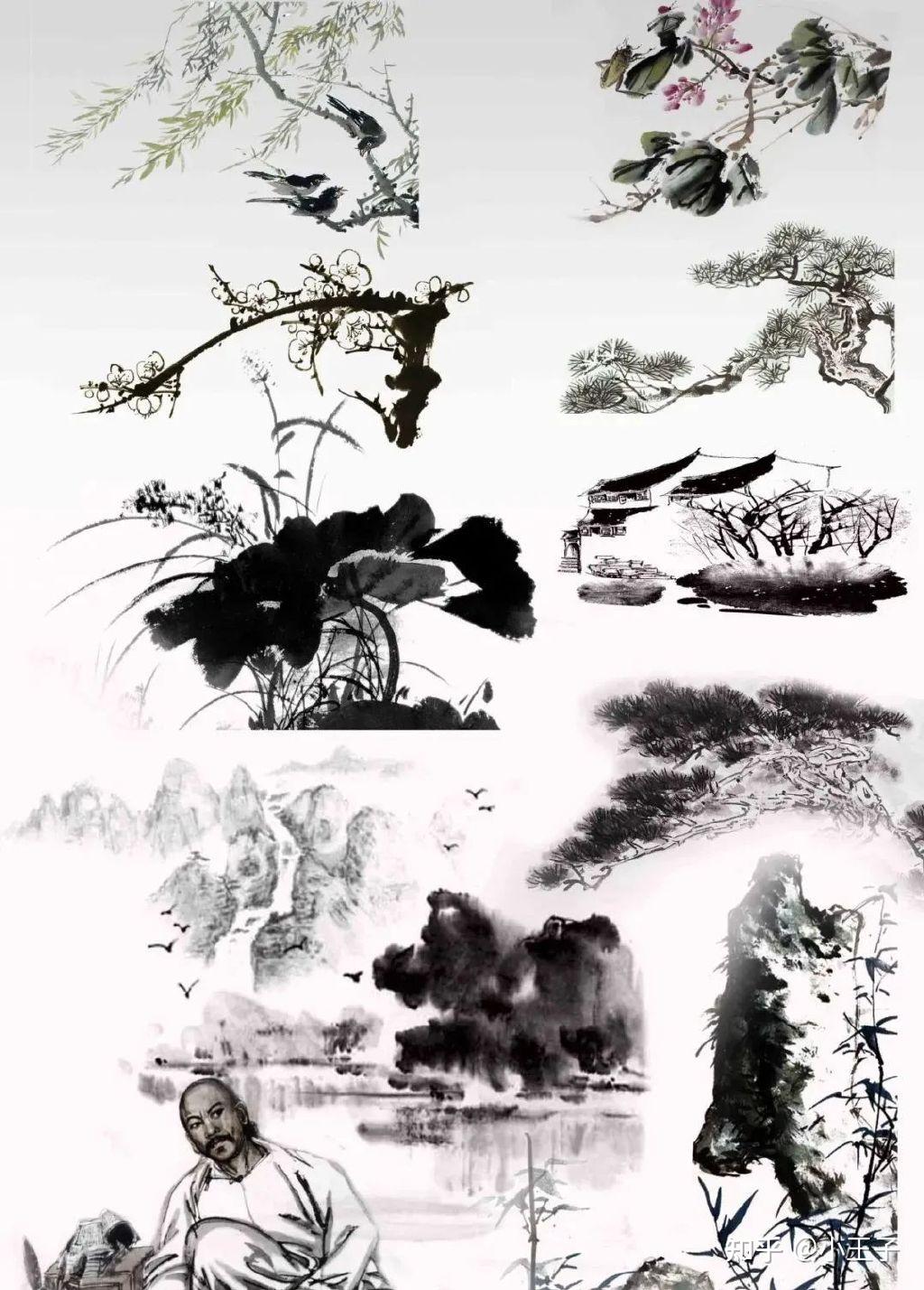 毛笔水墨素材1000+款(PNG,PSD,ABR) - 知乎
