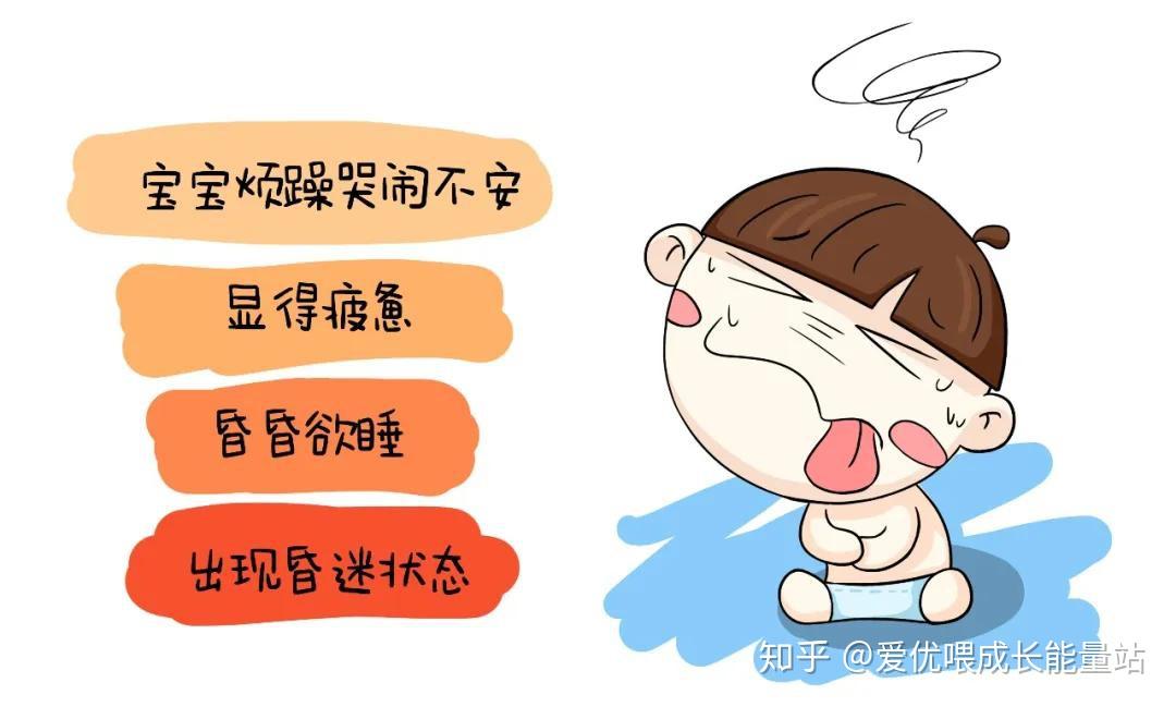 宝宝烦躁哭闹不安,而且显得疲惫,昏昏欲睡,甚至出现昏迷状态.