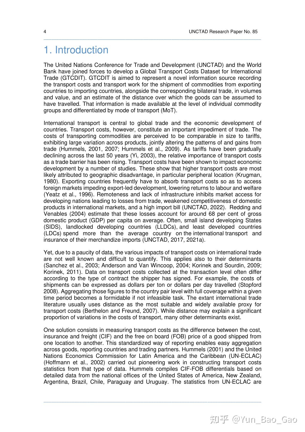 为国际贸易开发全球运输成本数据集:UNCTAD Research Paper No. 85 - 知乎