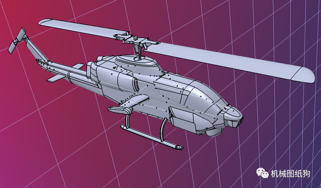 飛行模型ah1w攻擊直升機簡易模型3d圖紙igs格式