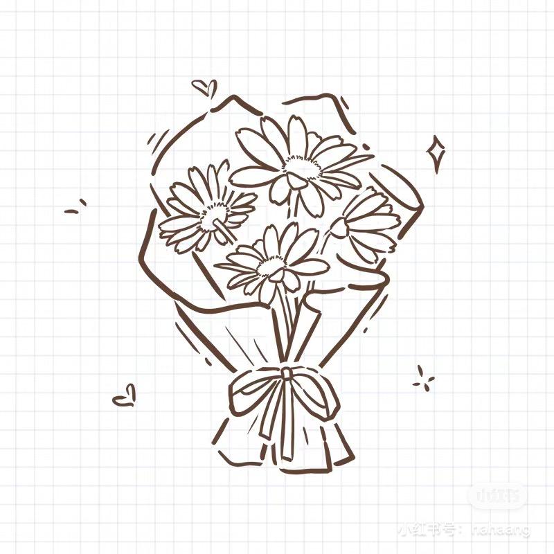手绘花束(黑白线稿)素材