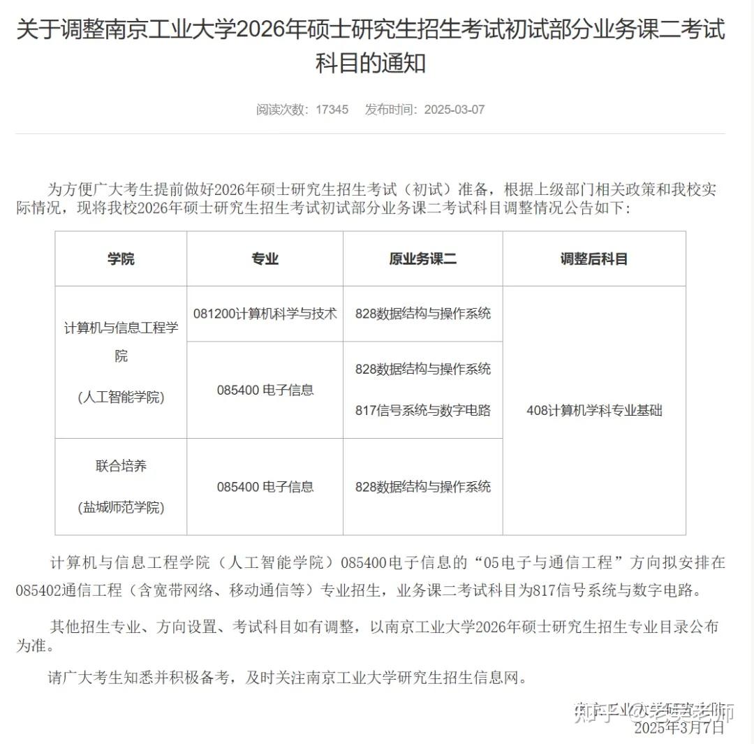注意！26考研初试科目部分调整！ - 知乎