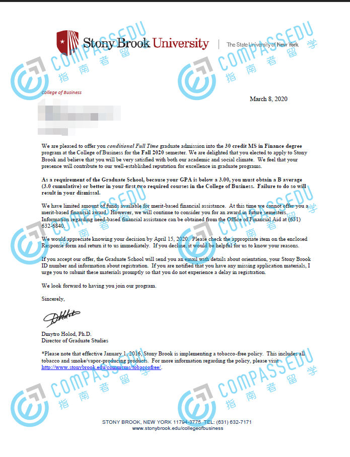 纽约州立大学石溪分校金融理学硕士研究生offer一枚