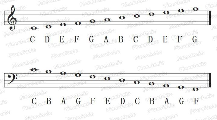 在五线谱上的位置如下: 音名是用来定调的,就是说音名决定音阶的高低