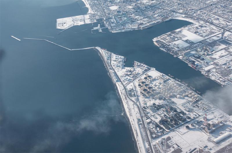 日本津轻海峡鸟瞰图