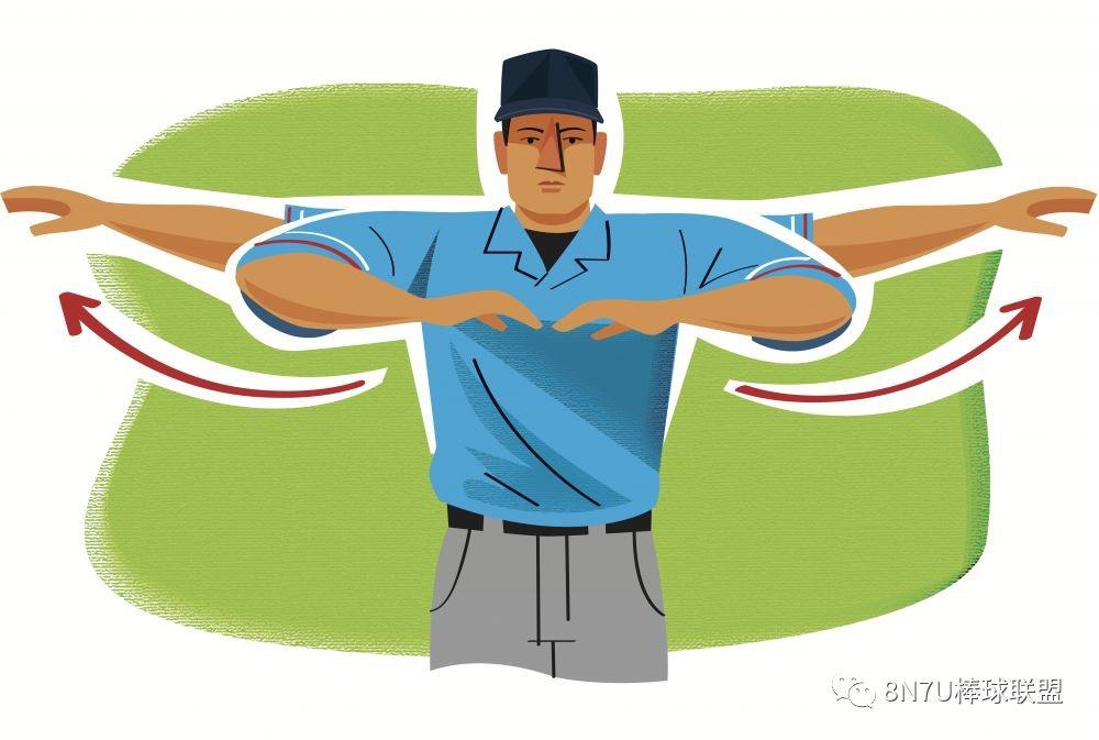 当棒球裁判直直的站在本垒板后方什么手势都不做.