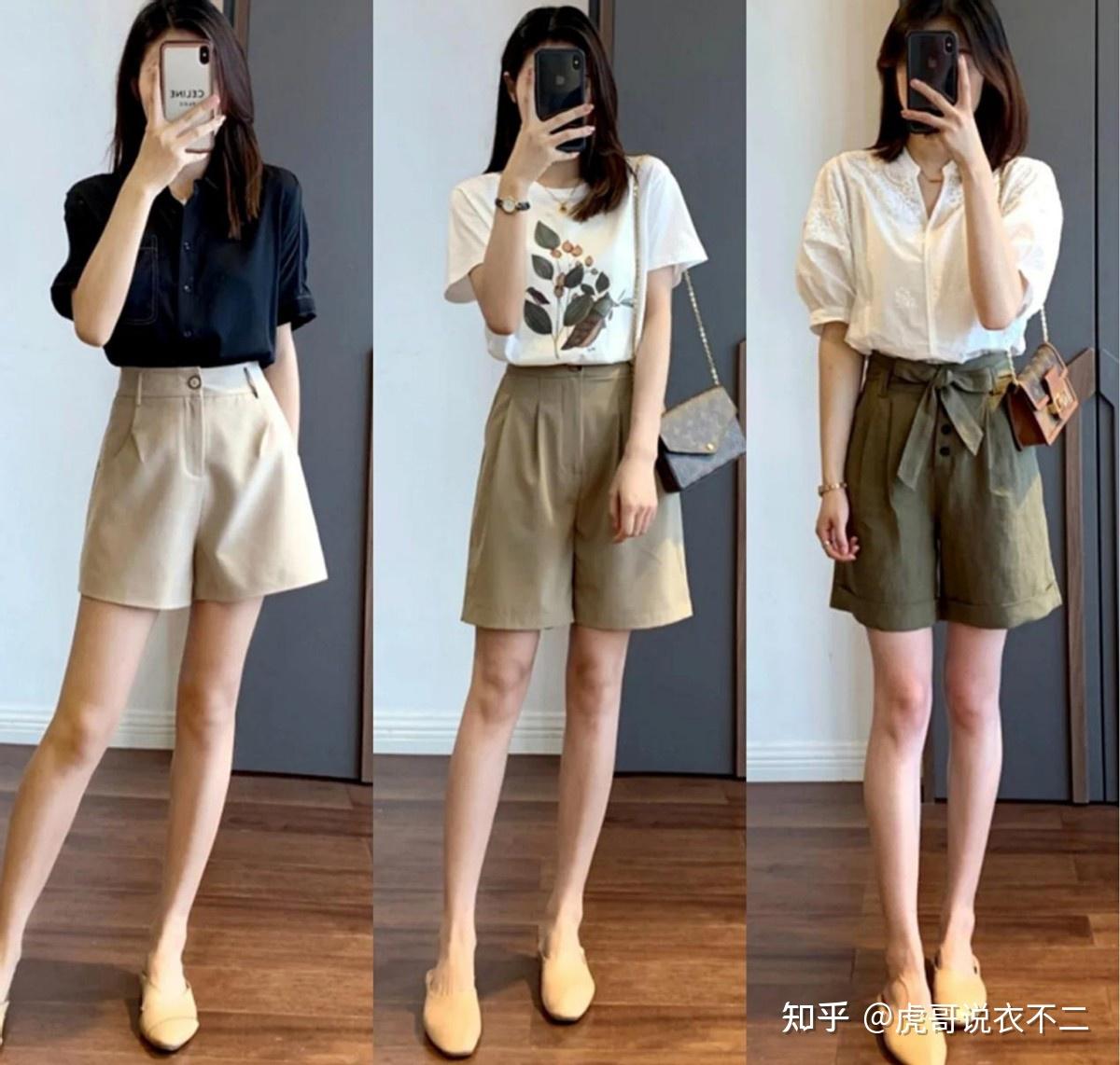 在借助高腰短裤来打造夏季造型时,推荐中年矮个女人优先采用三分裤