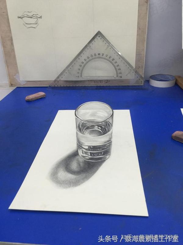 3d素描立体画玻璃杯的原版步骤稿想画的同学可以临摹一张