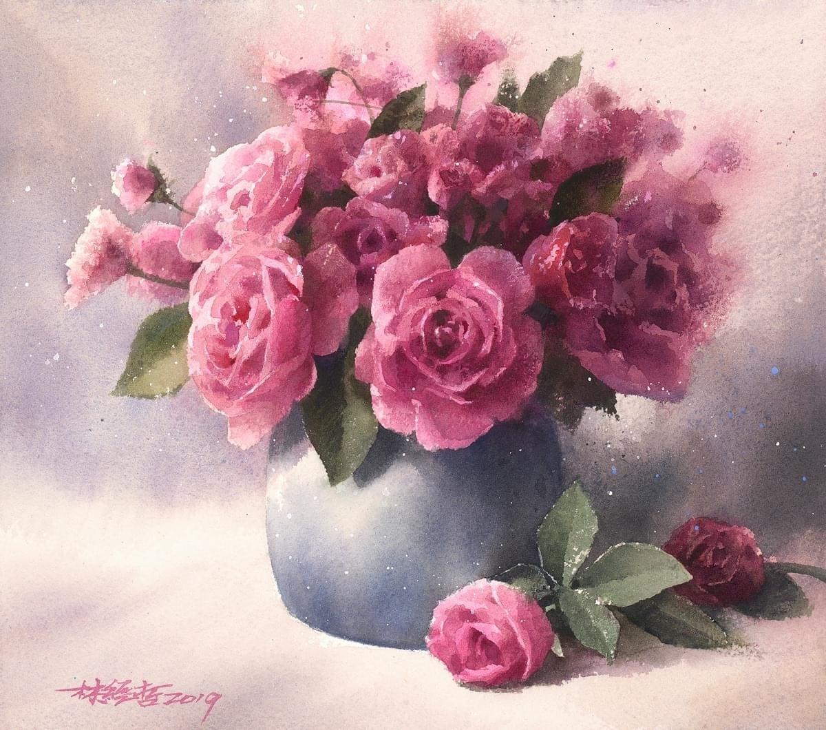 围观神仙画画看看大师是如何画水彩花卉