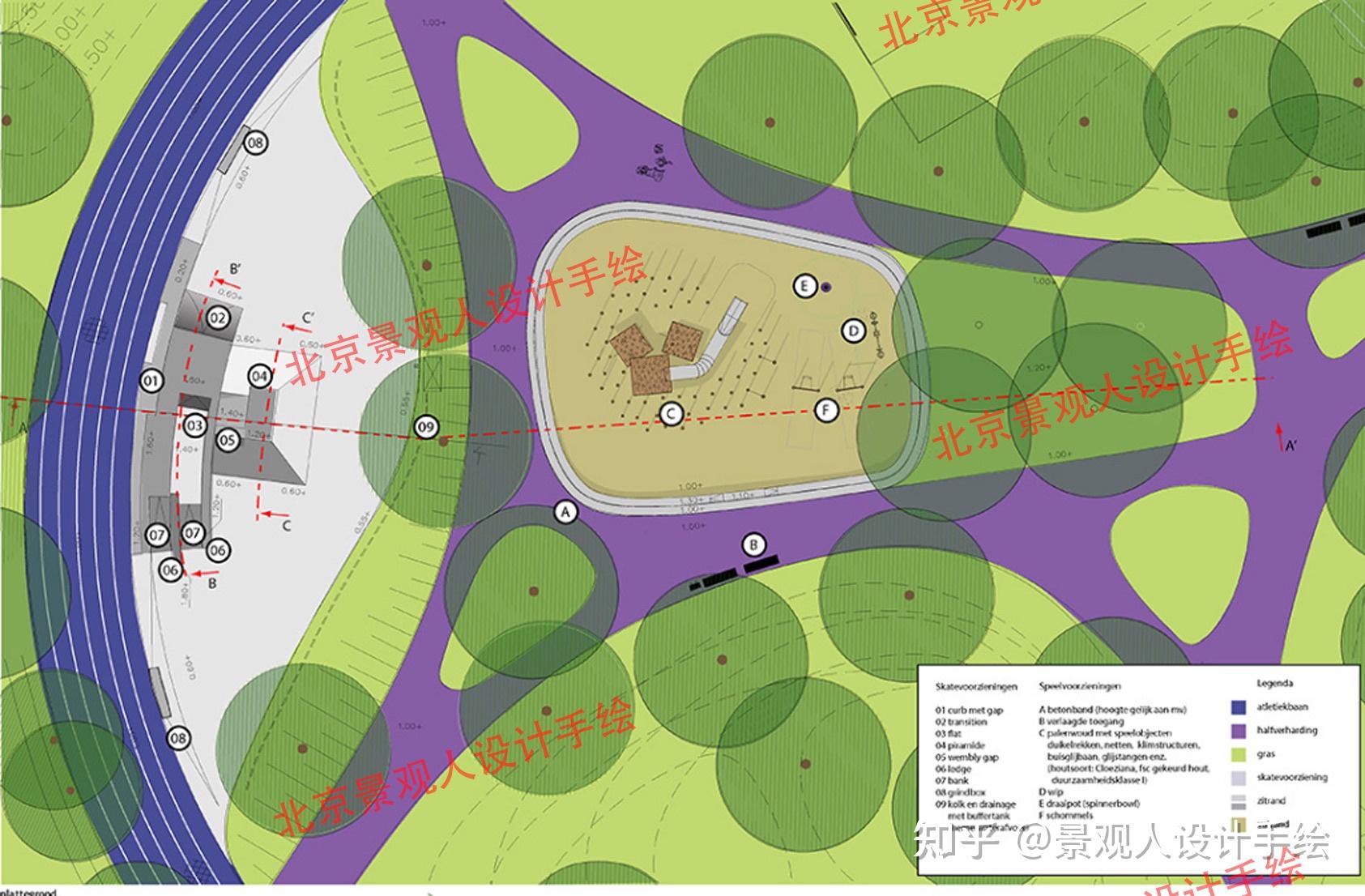 平面滑板活动场地效果图滑板活动场地效果图覆土建筑鸟瞰图休息空间及