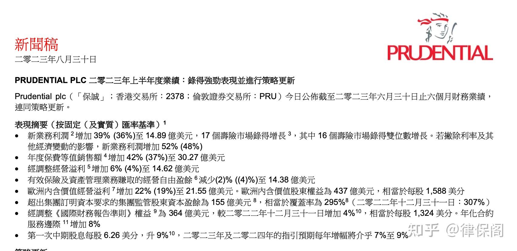 保诚集团的中期年报说了些什么? - 知乎