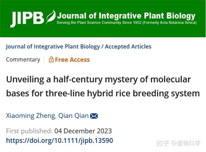 钱前院士团队热点评论：三系杂交水稻育种体系分子基础解析 - 知乎