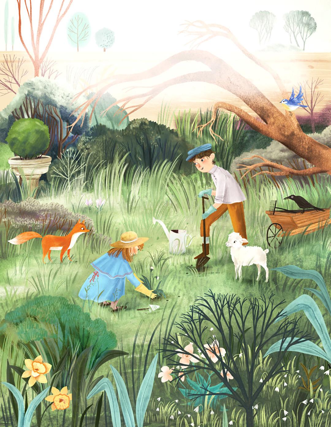 充满童趣的森系童话插画,富有想象力,复古色诠释奇幻世界的色彩