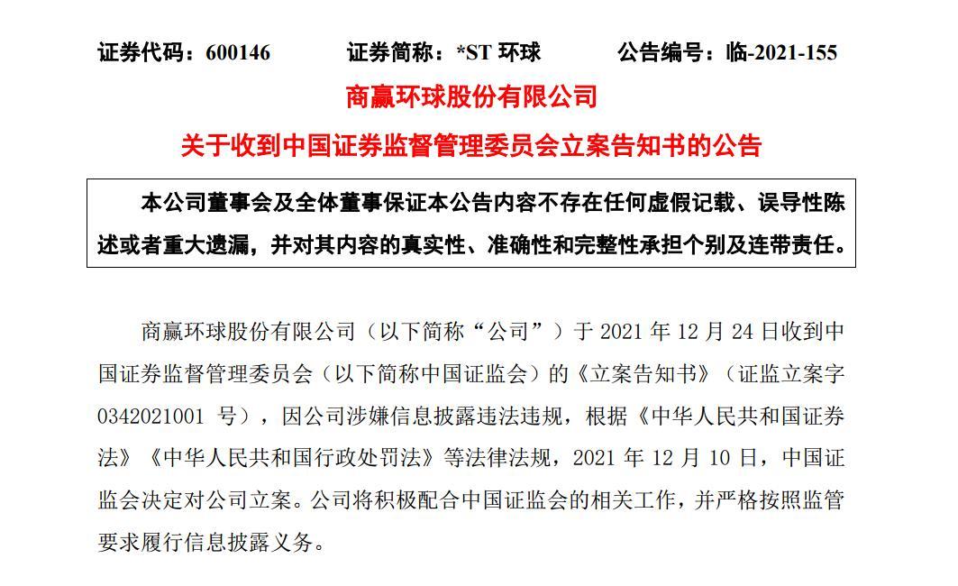 st环球信披违法违规被立案当天股价已上演天地板