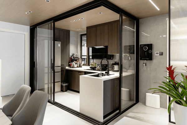 装修案例 | 140㎡复式侘寂风,开放式玻璃厨房太惊艳,美到被盗图!