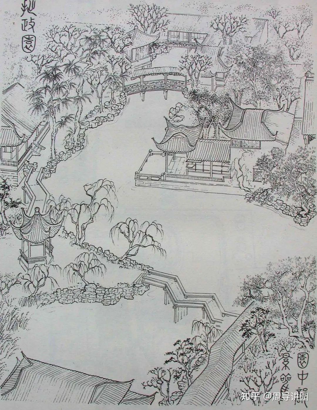 拙政园远香堂手绘图片