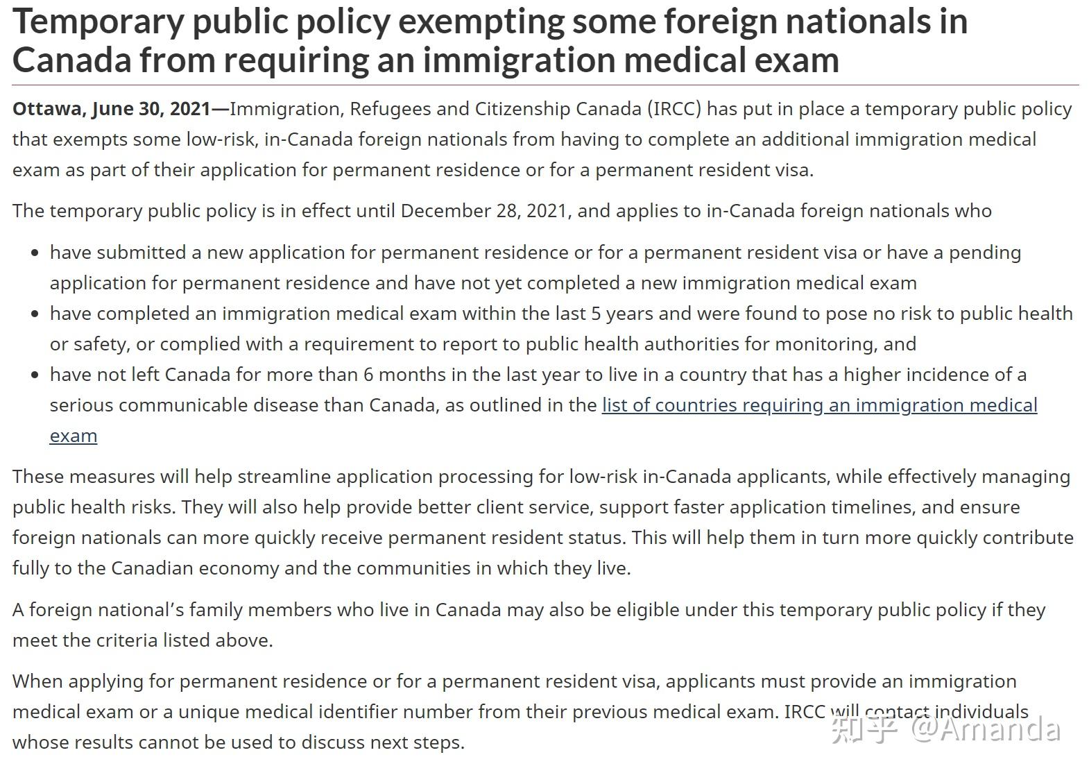 加拿大颁布临时公共政策,豁免某些在加拿大境内的移民申请人的体检