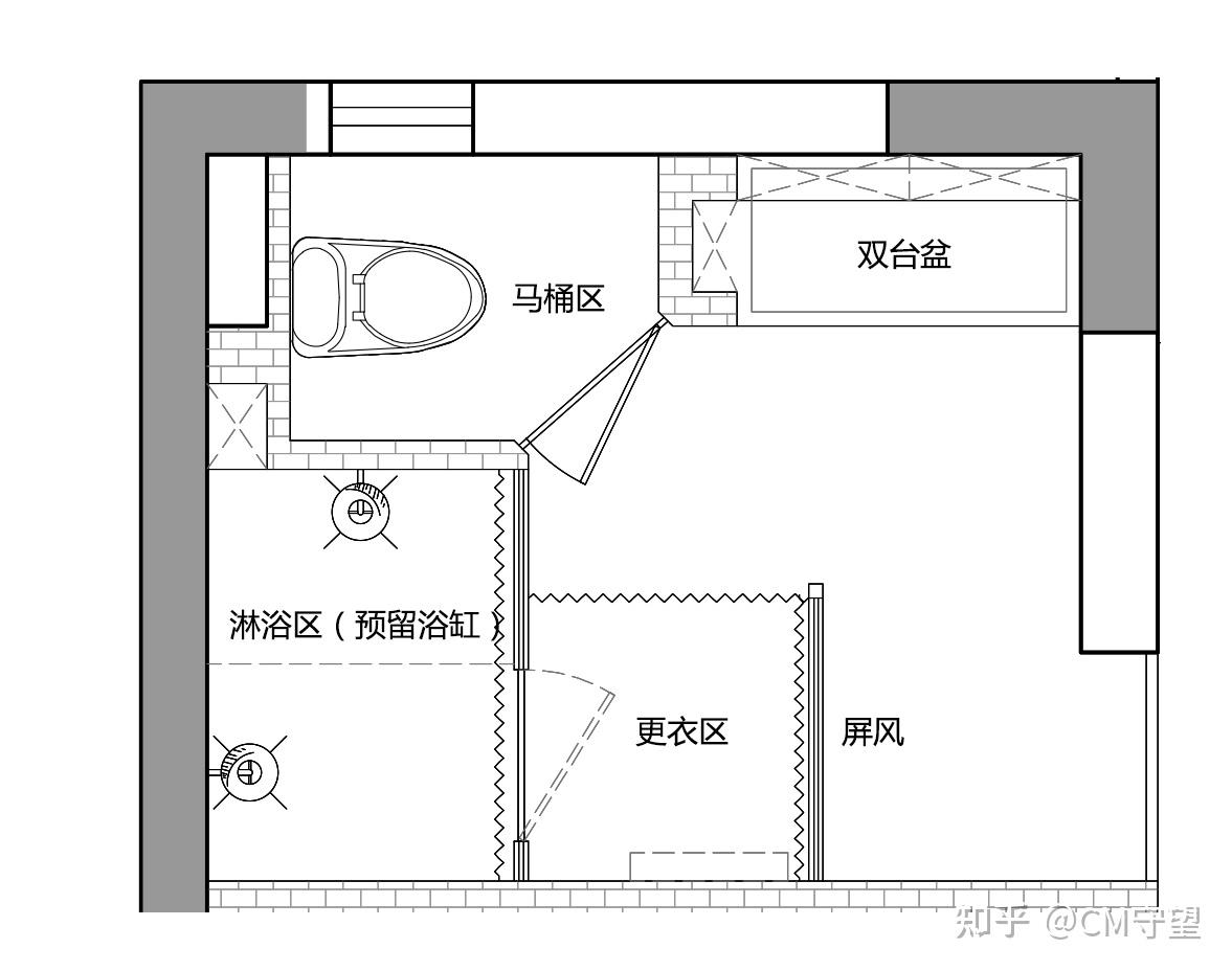 更衣室卫生间平面图图片