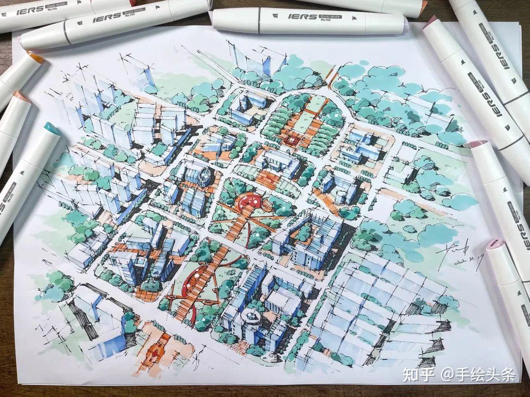 城市中心区鸟瞰图马克笔绘画教程 - 知乎