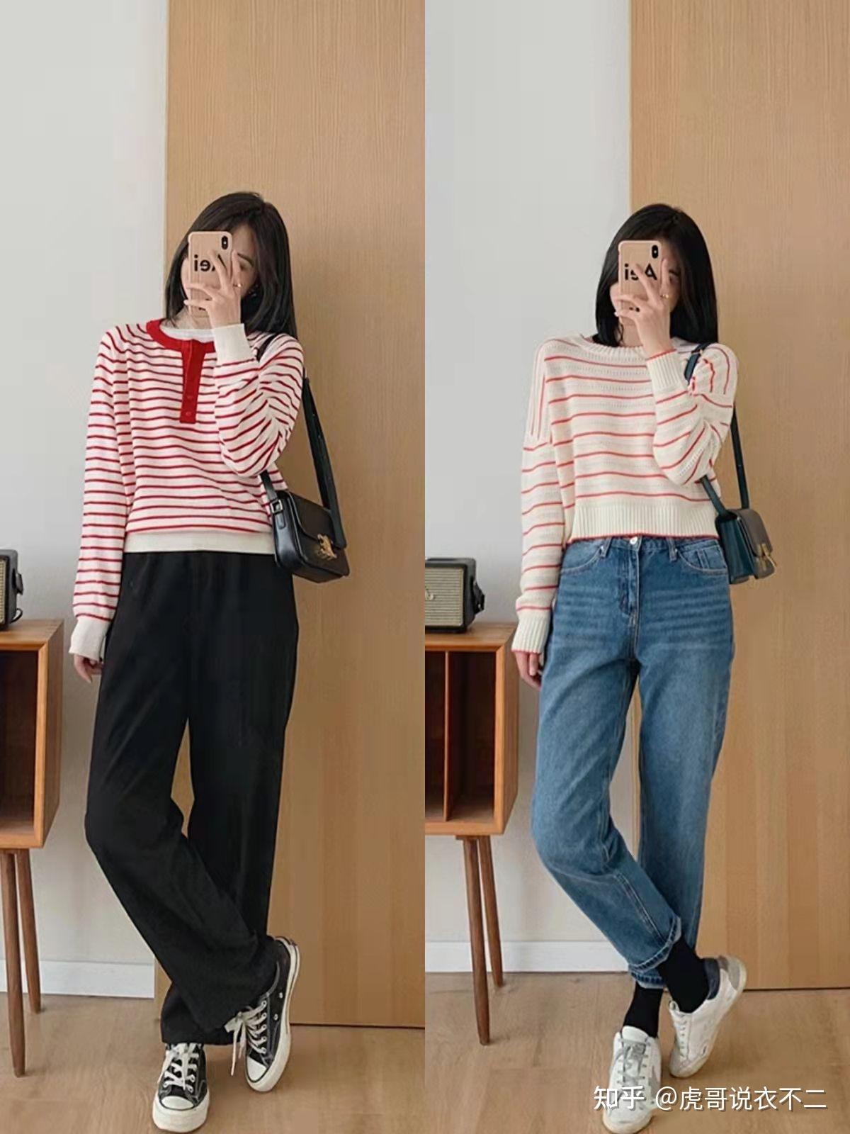 早春条纹衫真别乱穿搭配不当老气横秋这样穿时髦又优雅