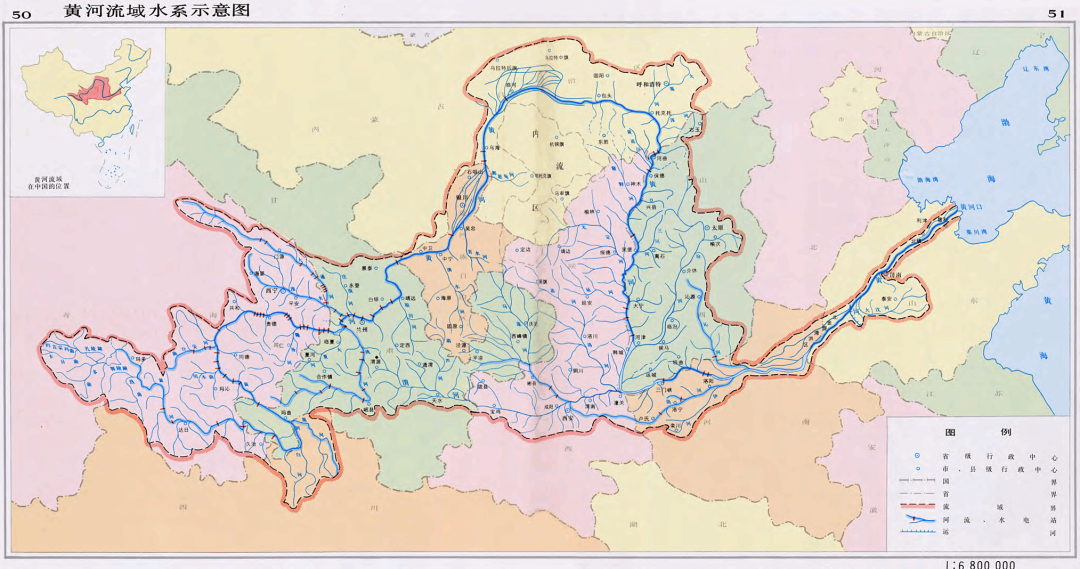 甘肃,内蒙古,陕西,山东等九省全长5464km,流域面积75万km,年径流量574