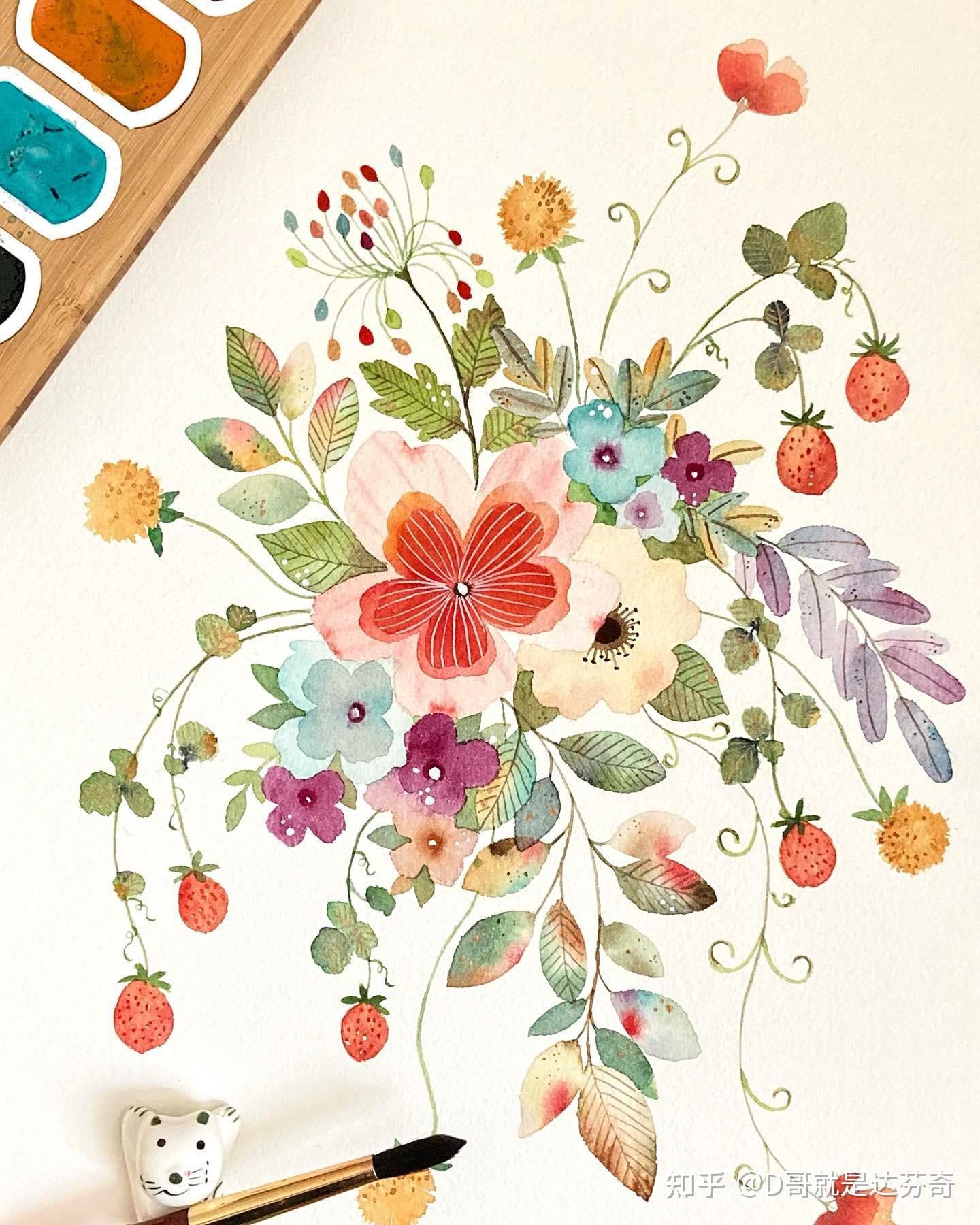 100幅宝藏素材,超简单的水彩手绘,每一幅都让人种草!
