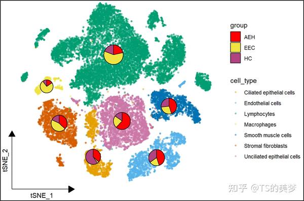 UMAP/TSNE降维图结合细胞比例饼图 - 知乎