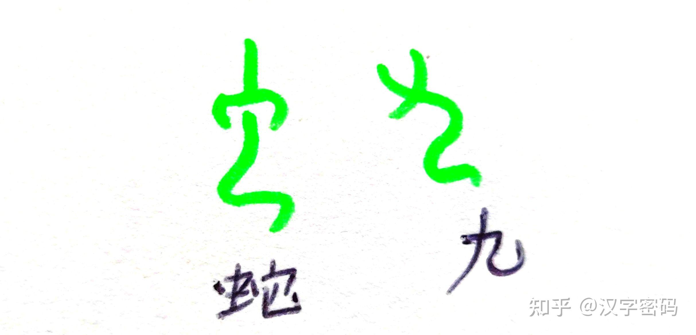 融右边的甲骨文虫(蛇)字,其实也是甲骨文九的变体字,是指达到天一合一