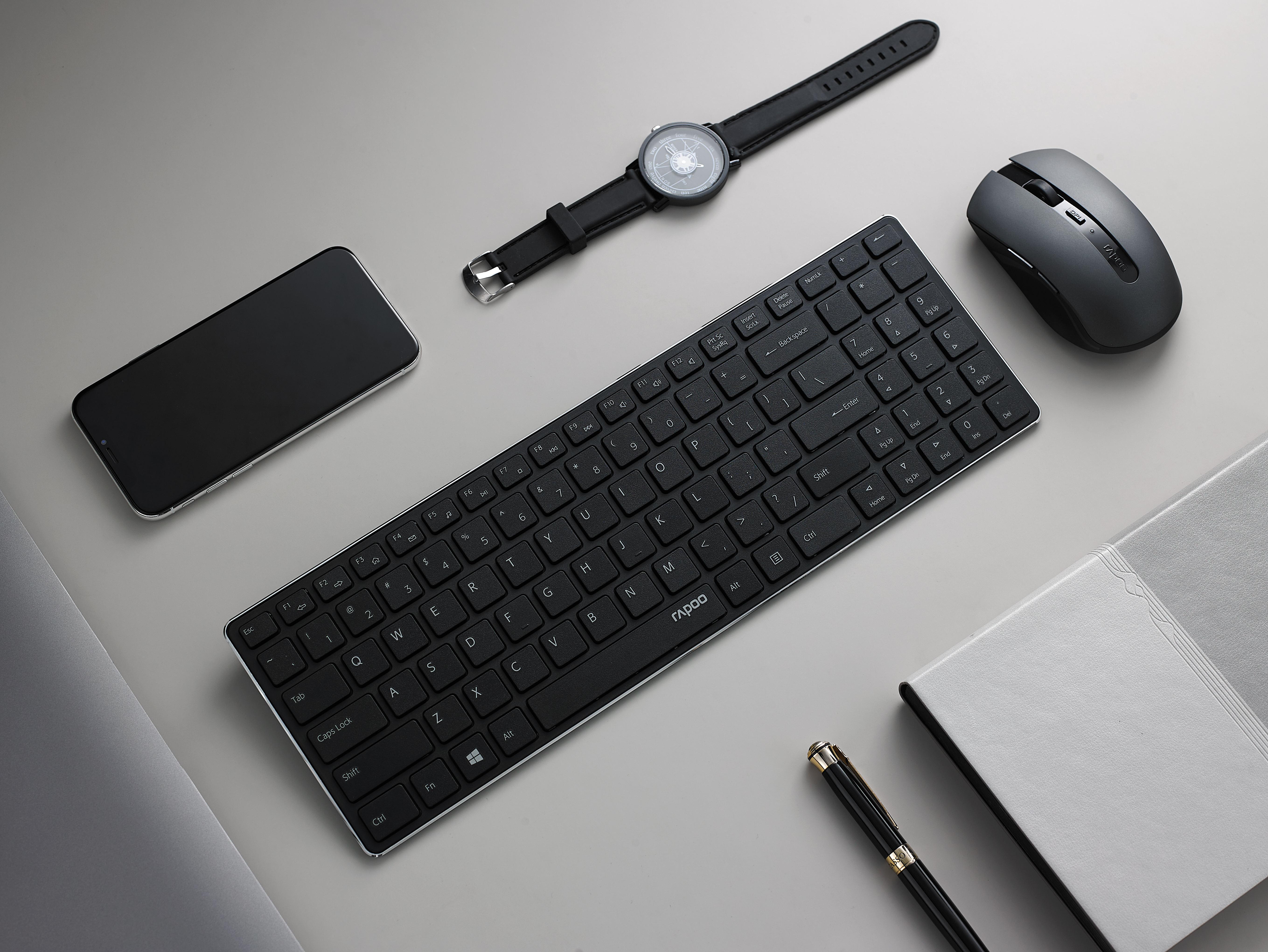 键盘最薄处49mm雷柏9300t无线键鼠套装黑白双色拼薄归来