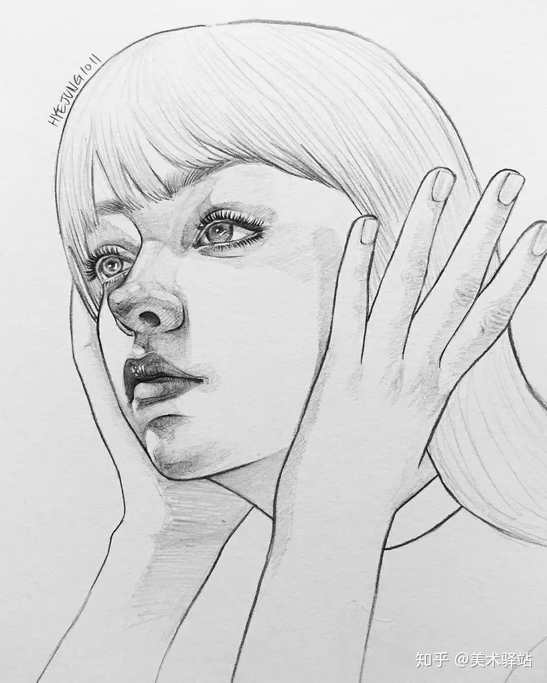 人物插画艺术家hyejung的素描头像手绘来看看里面有没有你们爱豆吧