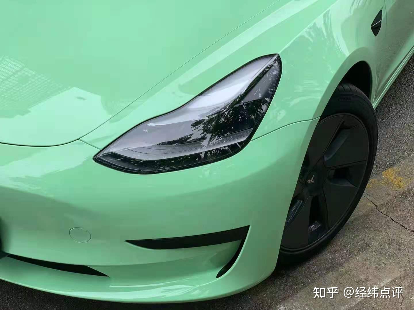 第一集今日分享特斯拉model3改色貼膜毛豆3車身顏色牛油果綠