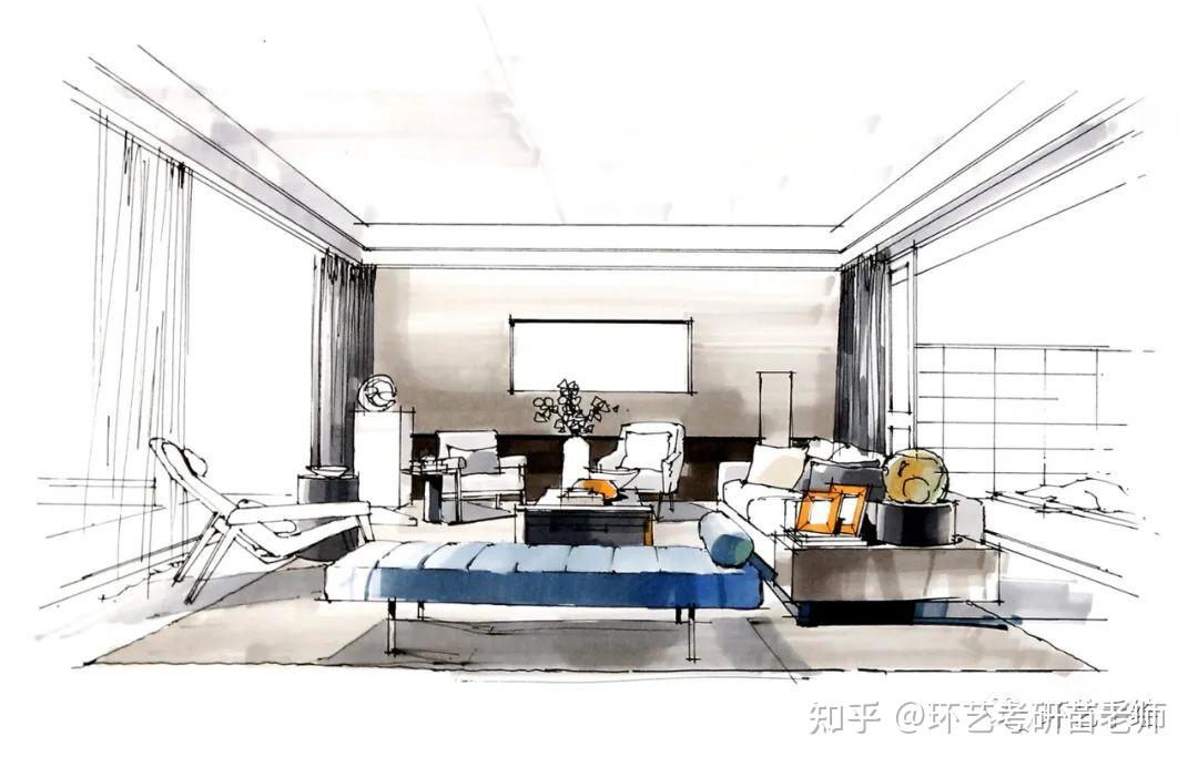 环艺室内 | 客厅马克笔效果图步骤分解 - 知乎