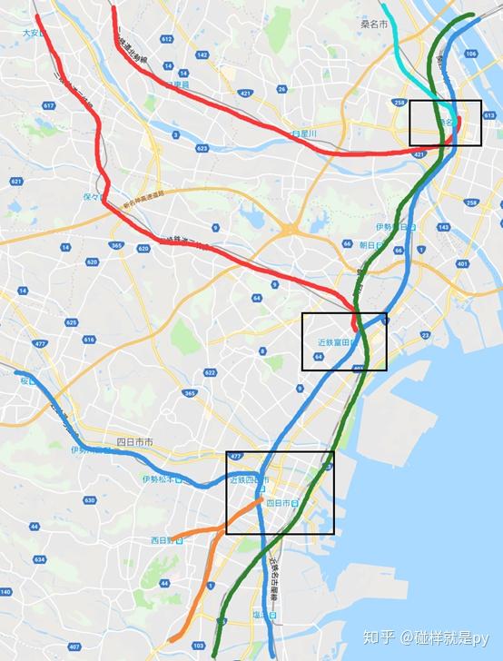 jr关西本线,近铁名古屋线,近铁汤之山线,四日市asunaro铁道,三岐铁道