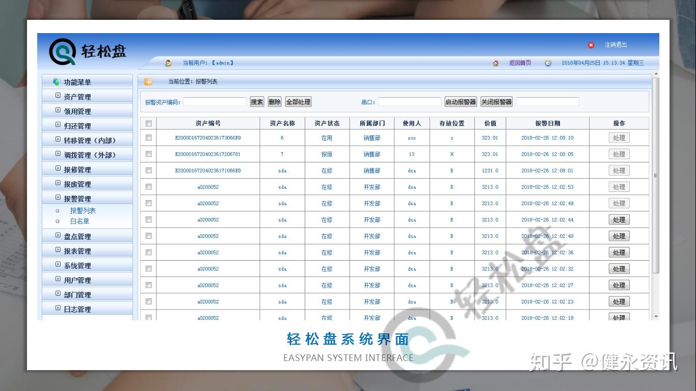 轻松盘资产管理系统界面图:连接声光报警器,资产非法出入实时报警.