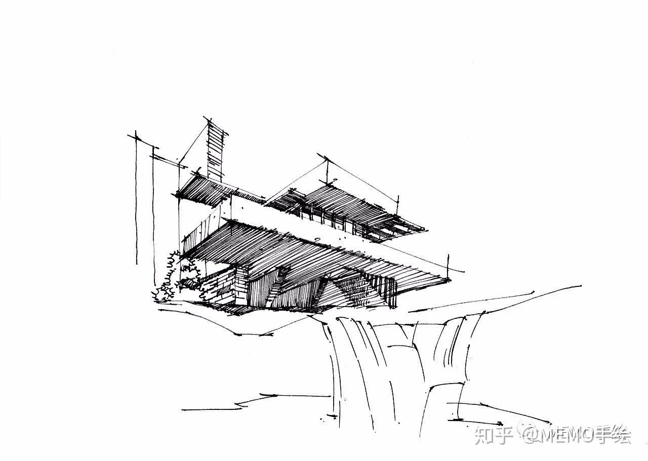 手绘教程手绘流水别墅