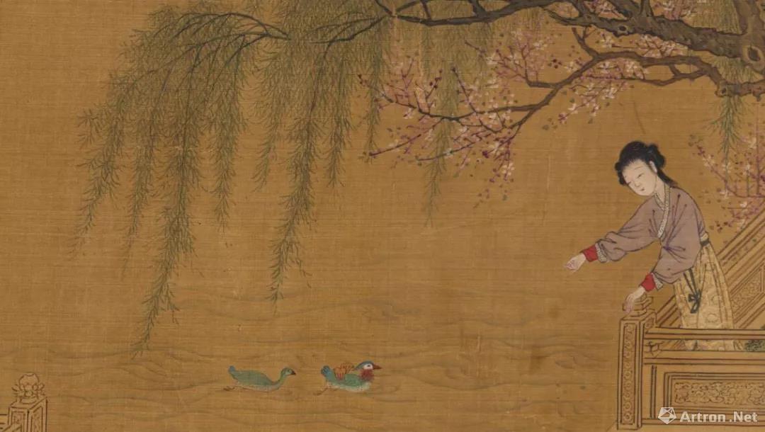扑蝶浇花斗草对弈荡秋千在《汉宫春晓图》中,仇英便用手卷的形式描述