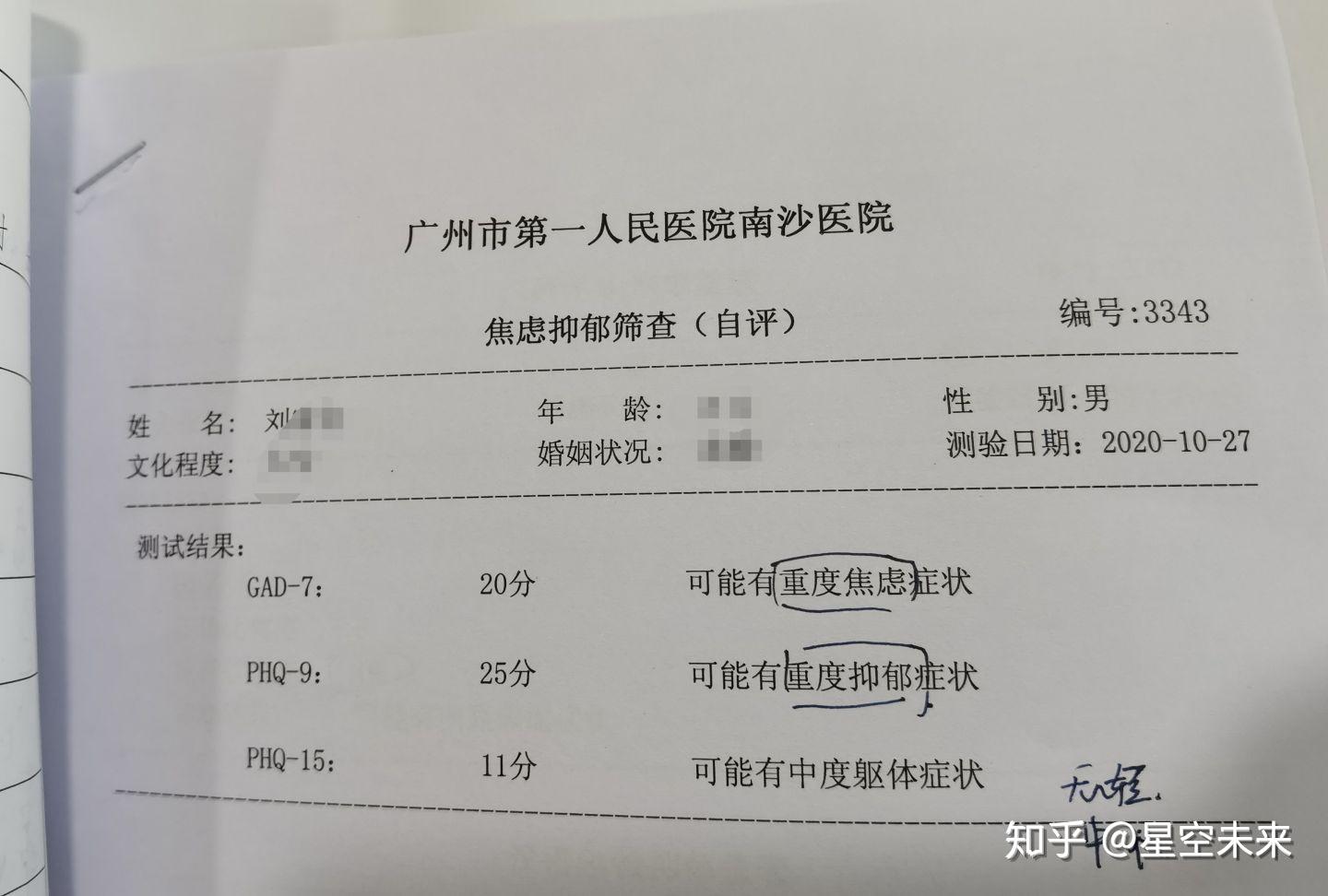 重度抑郁诊断报告照片图片