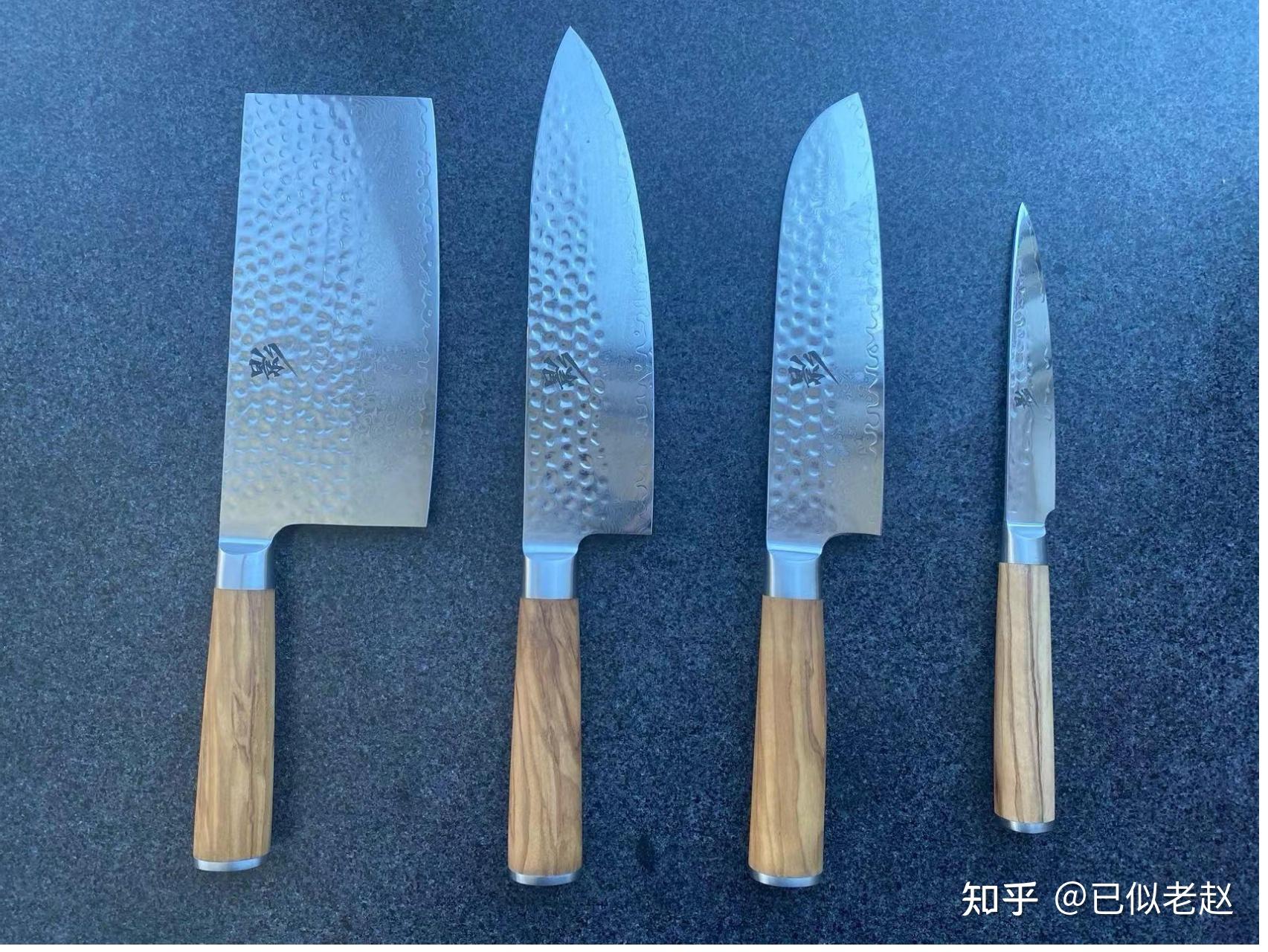 老赵评厨刀:火候-影系列锤纹大马厨刀4件套装,终于有一款LOGO也不丑的国产大马刀具 - 知乎
