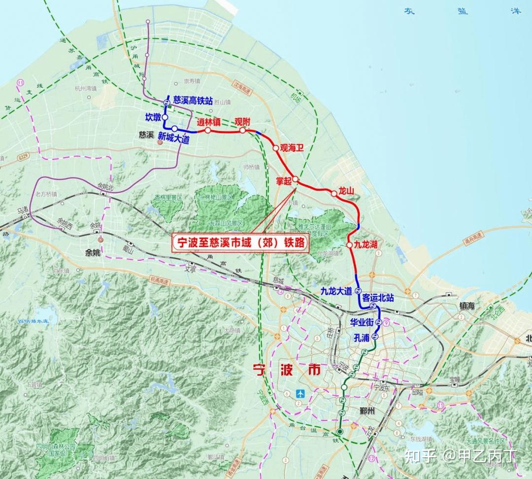 寧波至慈溪鐵路線路圖披露 | 北端預留延伸至前灣新區的條件,終於杭州